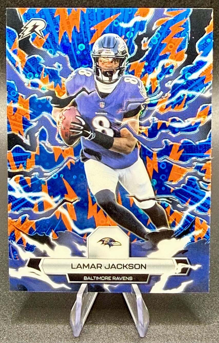 Lamar Jackson 2025 Topps Resurgence Football Baltimore Ravens Orange/Blue Card